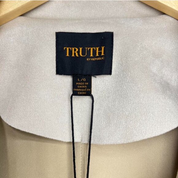 Truth Republic Cream Jacket Blazer Zip Belt Faux Leather Large New - Picture 10 of 10